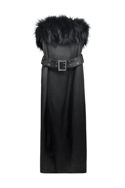 Functional eco-friendly fur strapless dress
