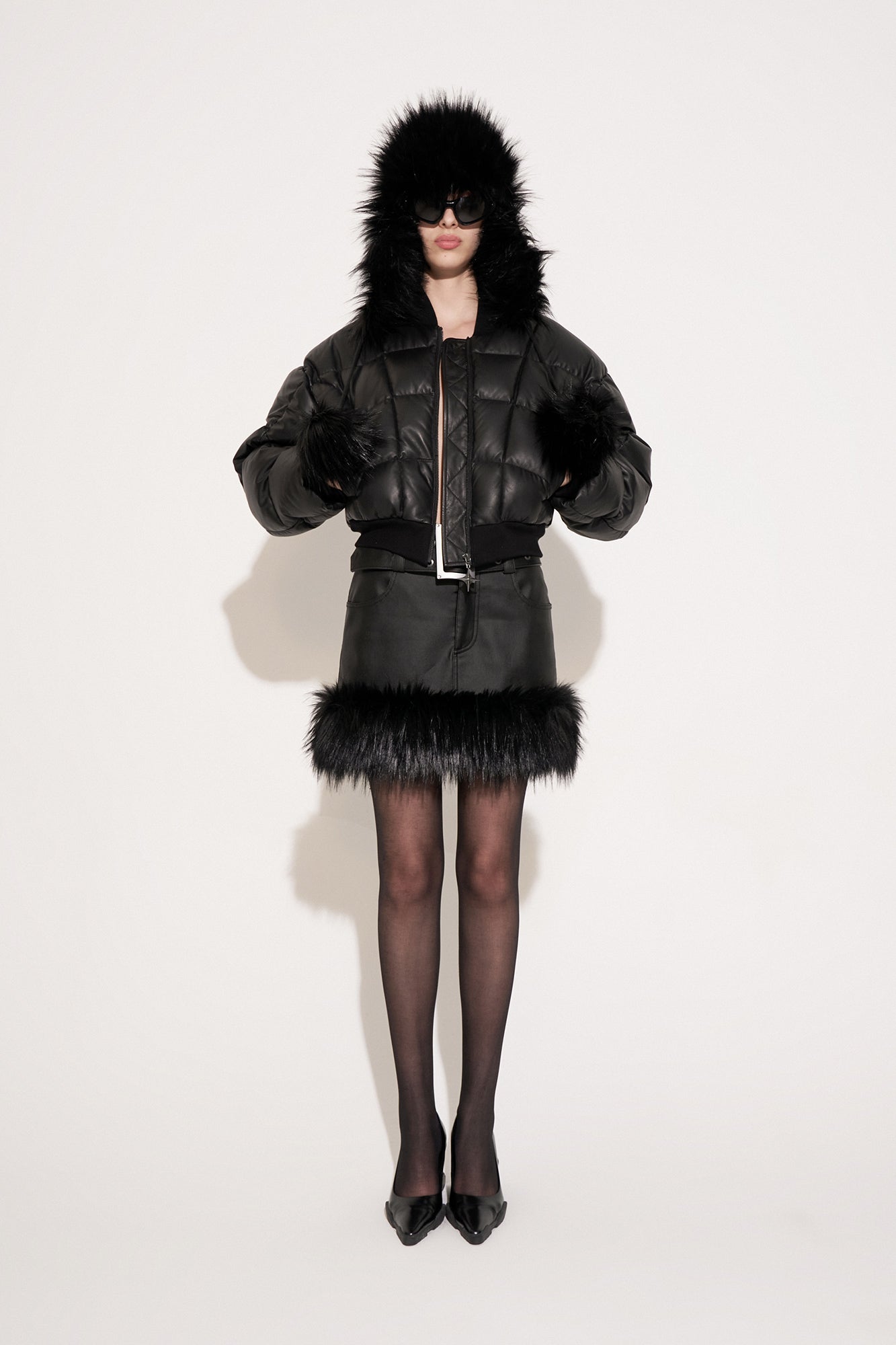 Functional eco-friendly fur mid-waist skirt