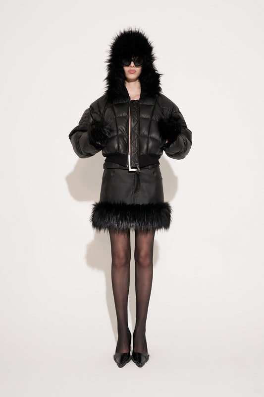 Functional eco-friendly fur mid-waist skirt