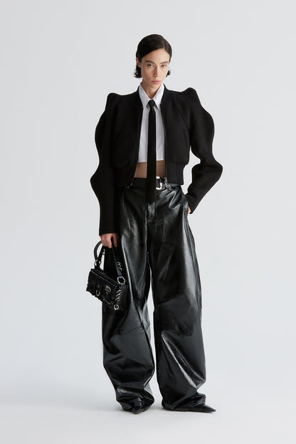 Three-dimensional upturned shoulder wavy sleeve waist-cinching coat