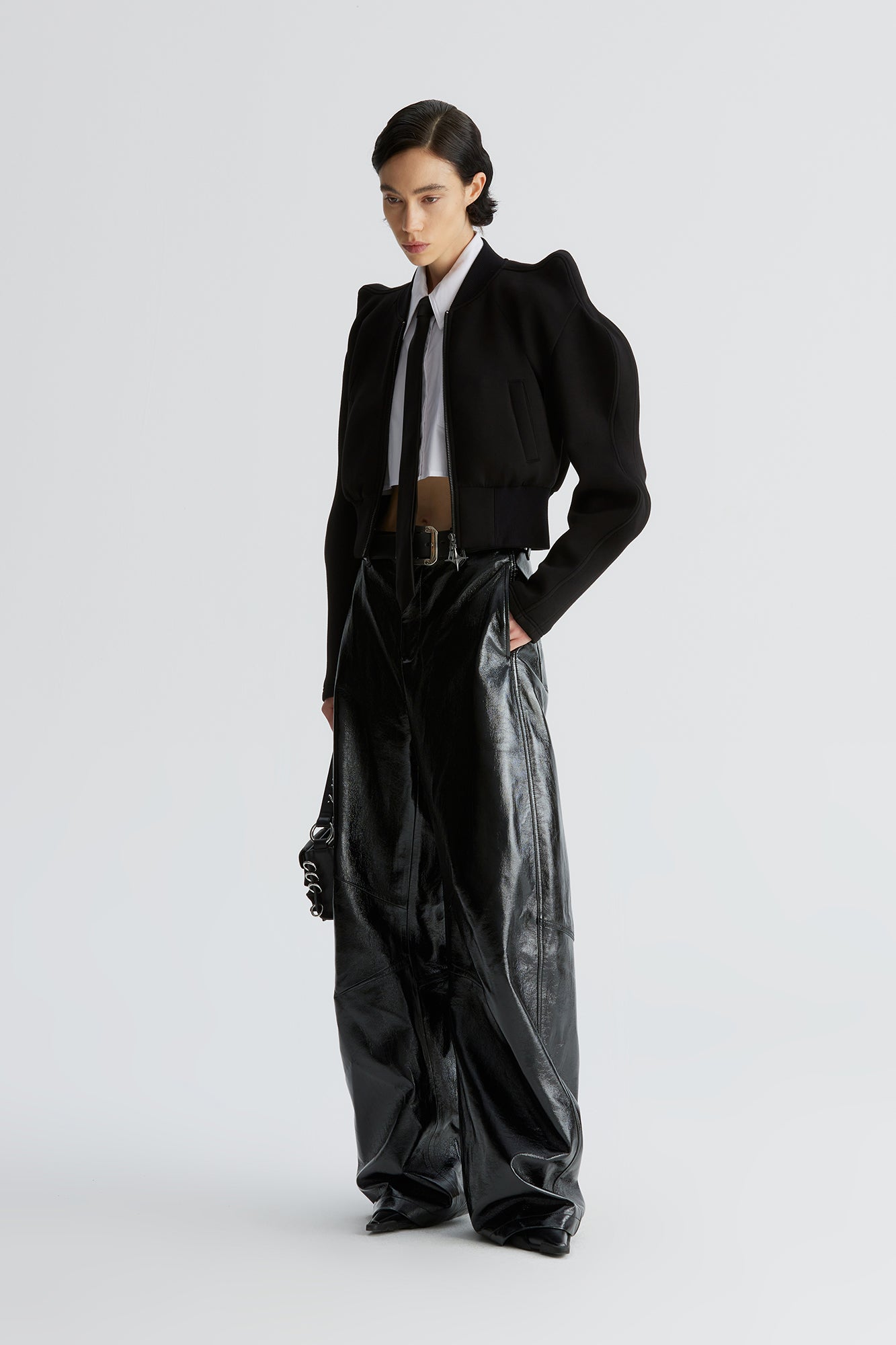 Three-dimensional upturned shoulder wavy sleeve waist-cinching coat