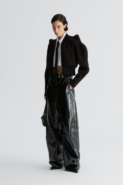 Three-dimensional upturned shoulder wavy sleeve waist-cinching coat