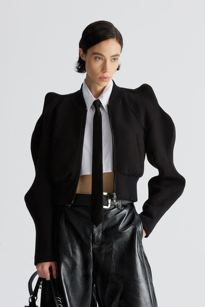 Three-dimensional upturned shoulder wavy sleeve waist-cinching coat