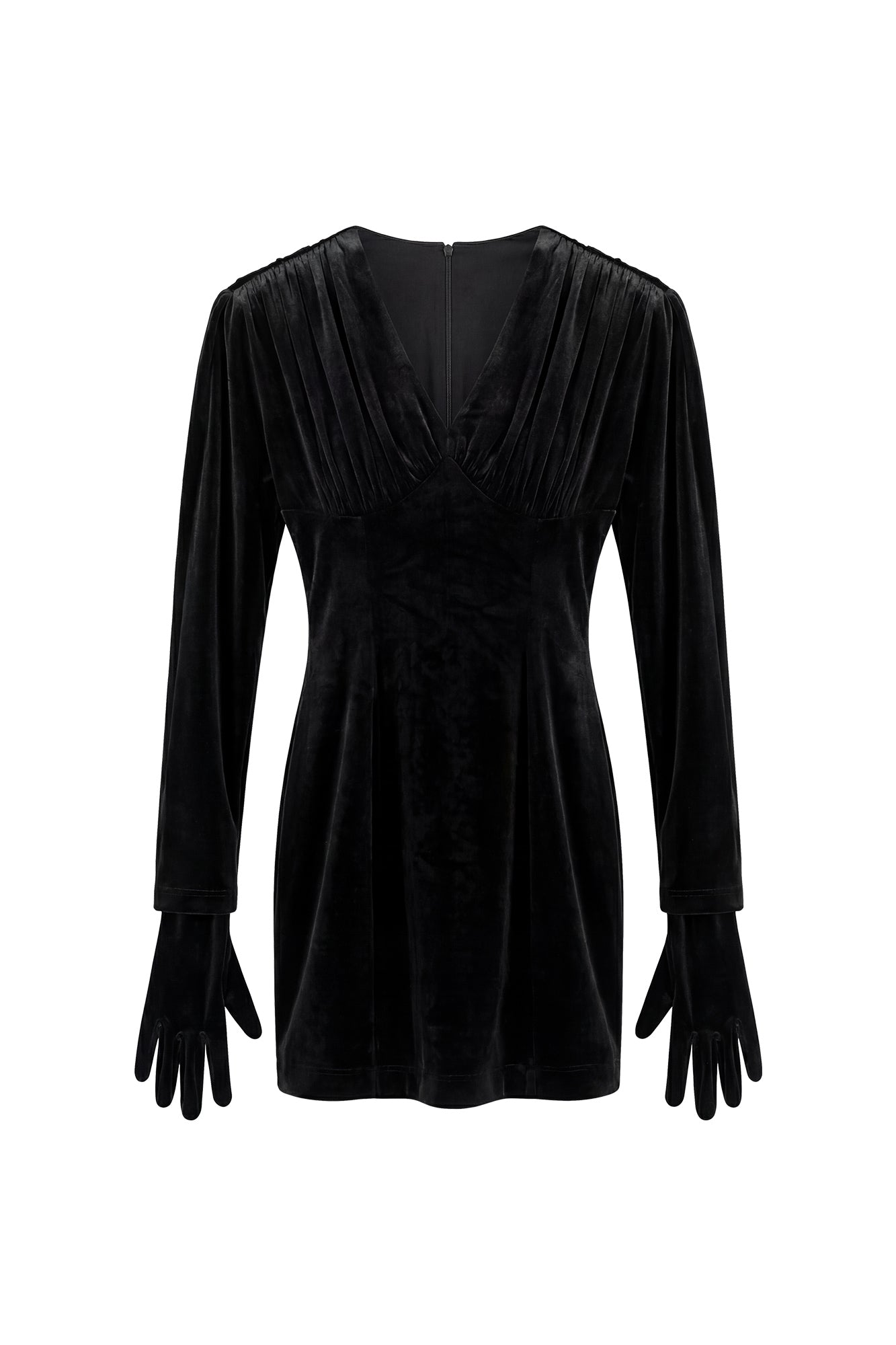 Acetic acid V-neck wide-shoulder pleated glove dress