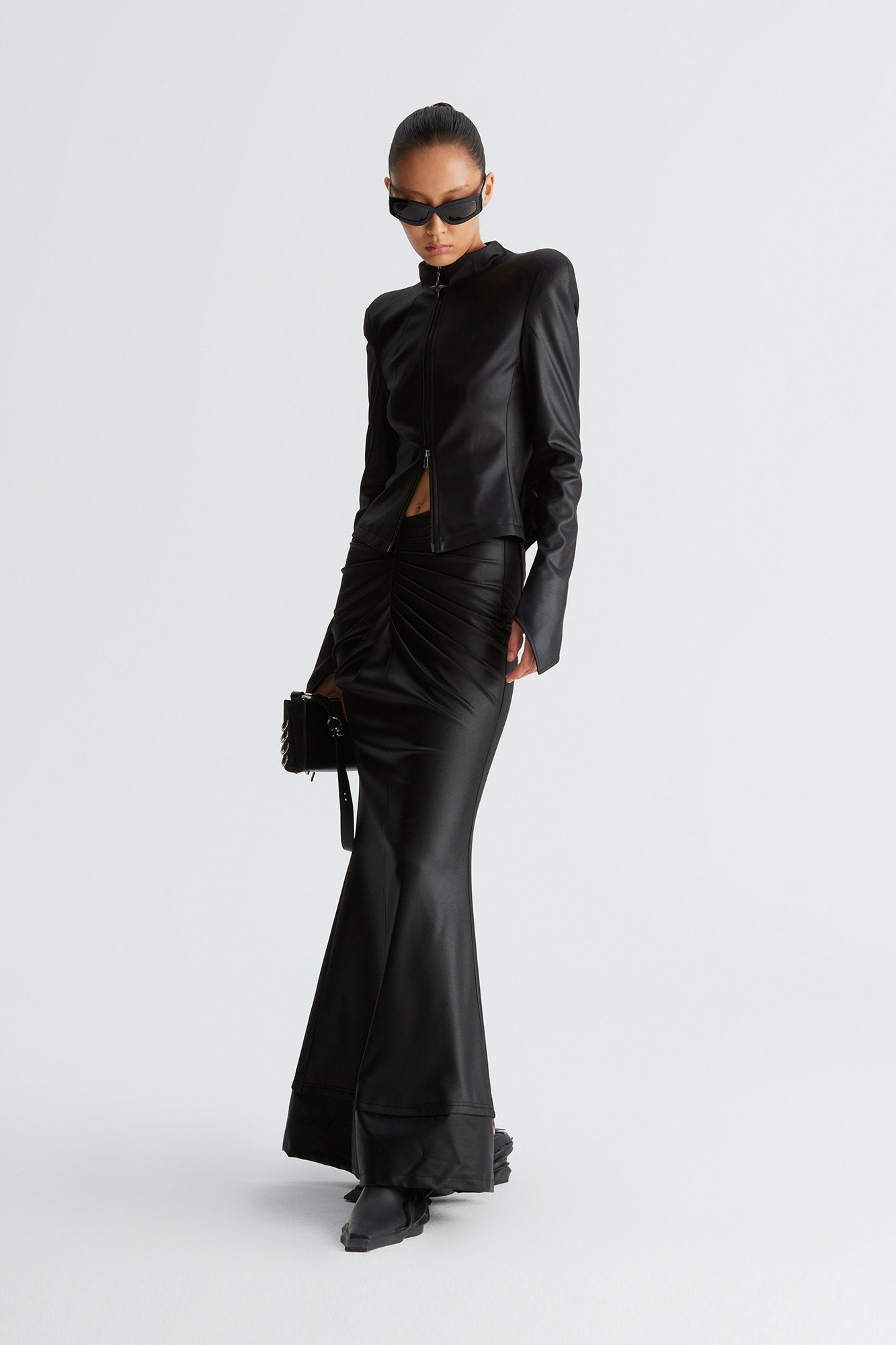 Bone pleated V-waist fishtail skirt