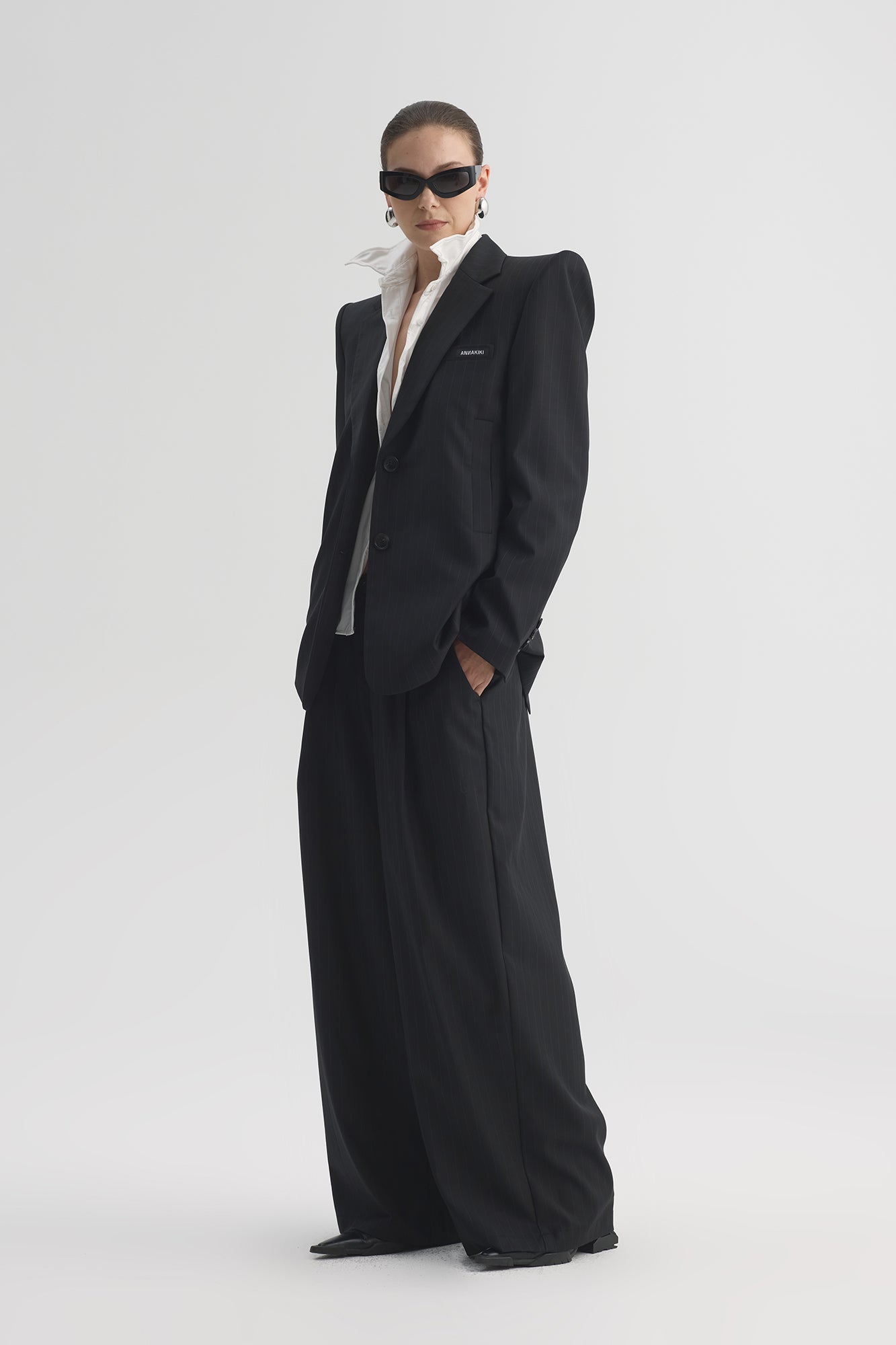 Wool padded shoulder casual suit