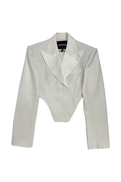 Shoulder cushion curved hem suit
