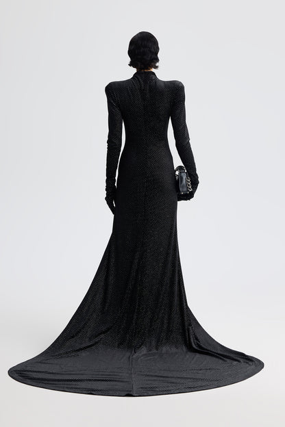 Velvet slit tuxedo dress