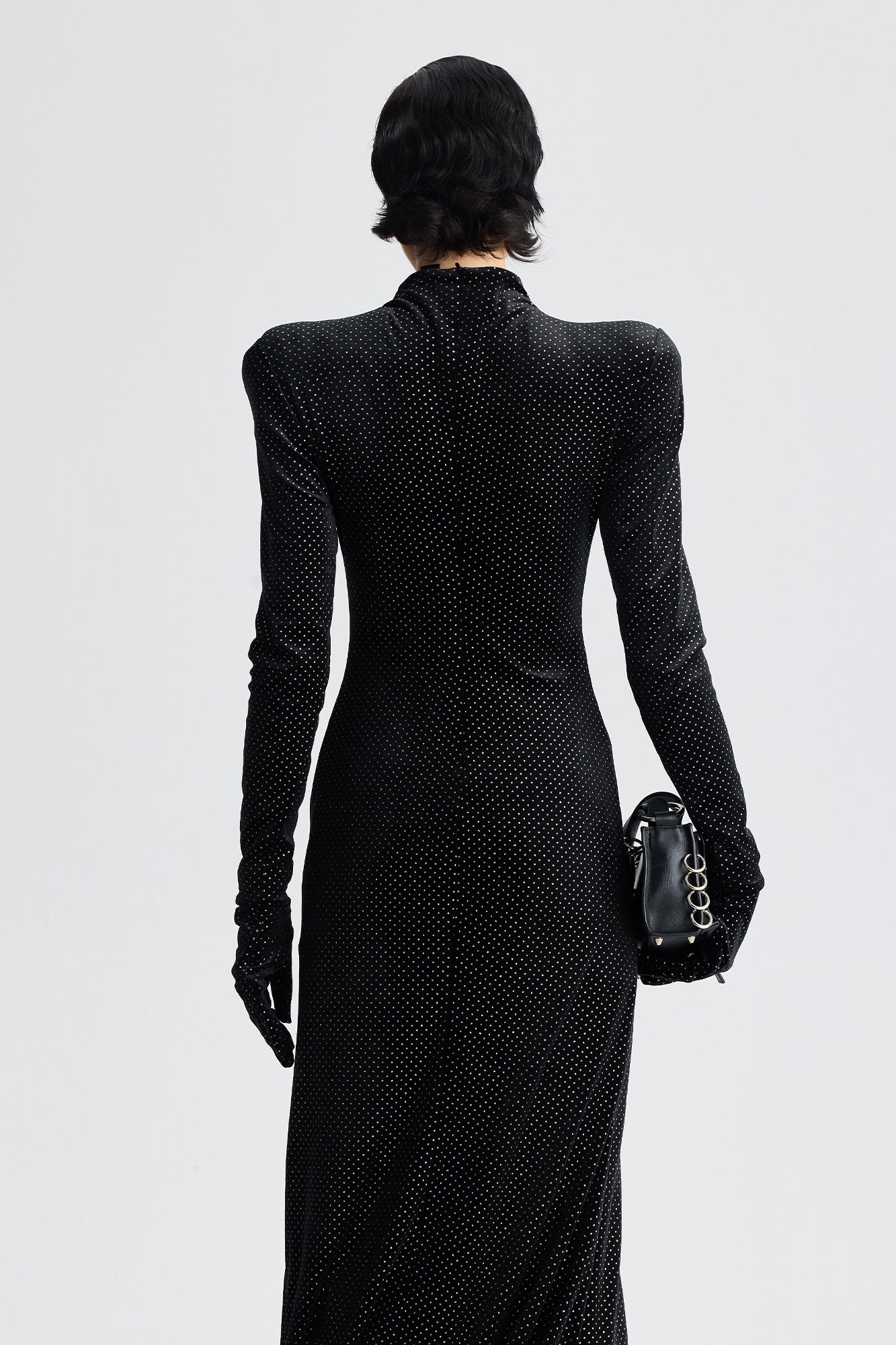 Velvet slit tuxedo dress