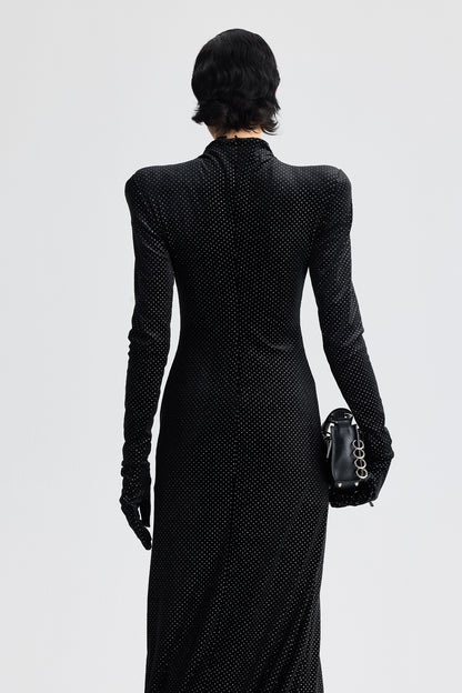 Velvet slit tuxedo dress
