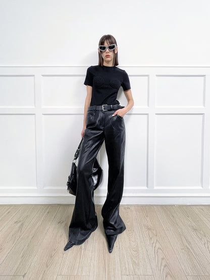 Split line leather pants