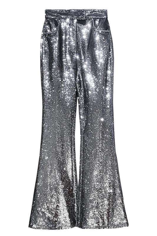 Shiny sequin flare trousers
