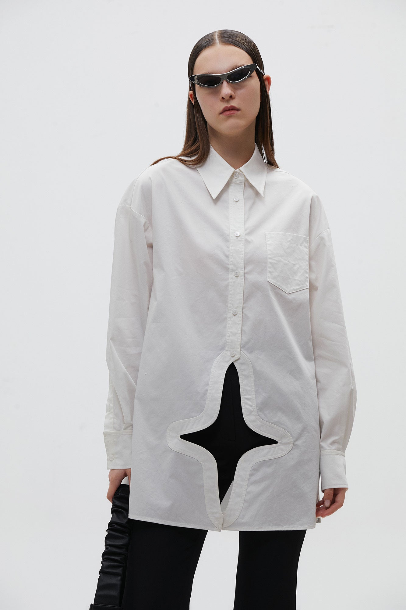 Poplin Star-Cutout Long Shirt