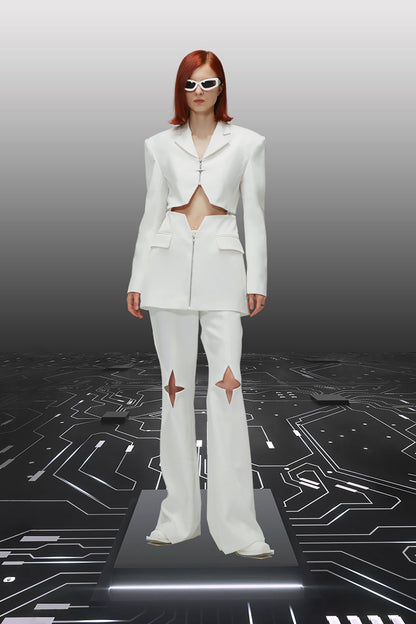 Twill acetic acid hollowed-out star zipper suit