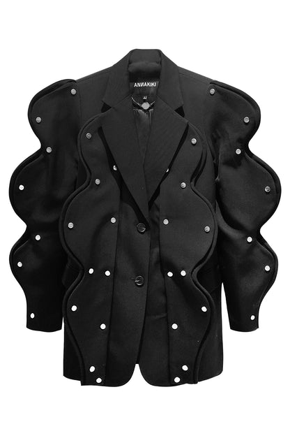 Acetate Wool 3D Wavy Sleeve Metal Construction Suit