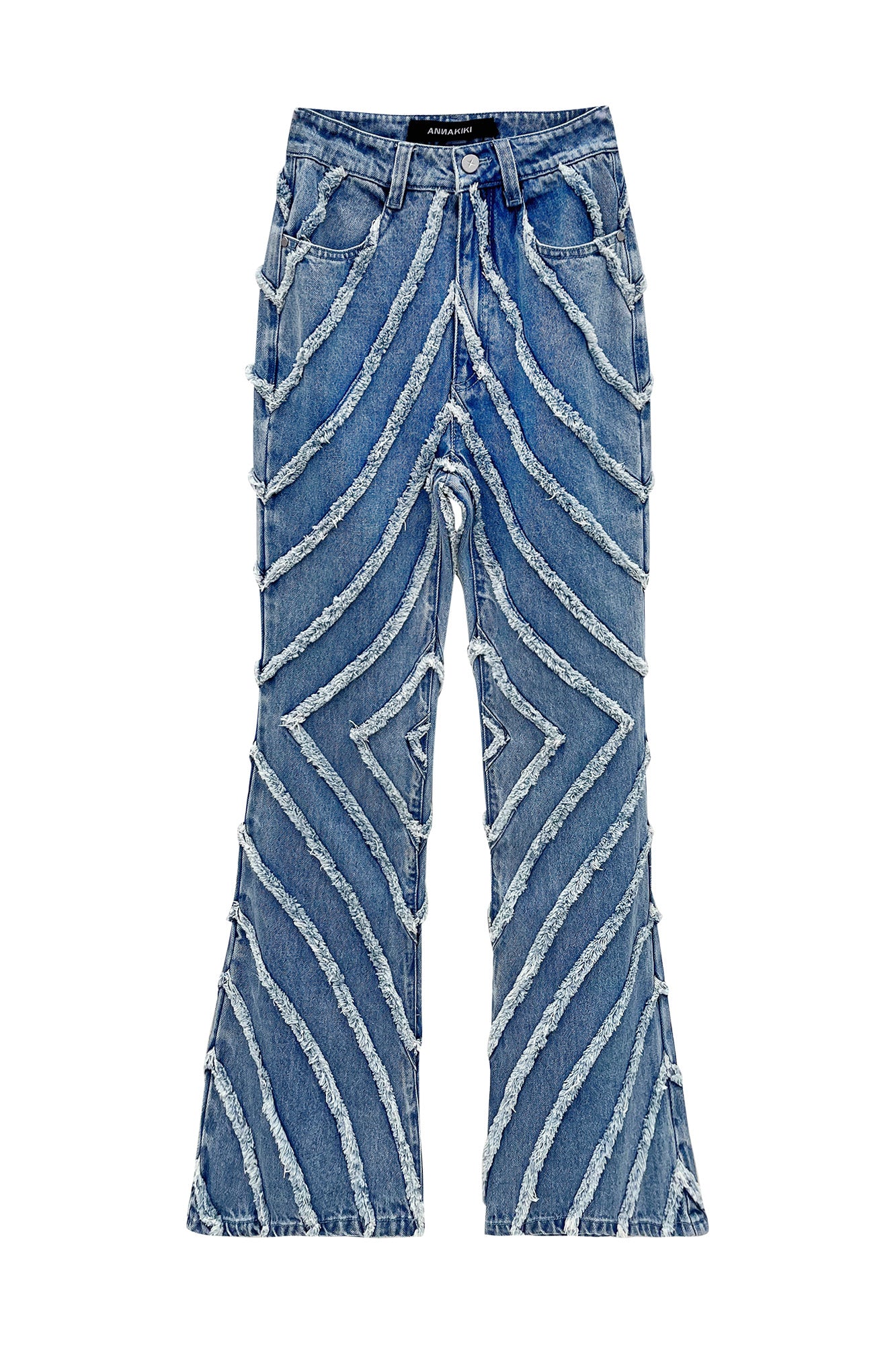  Rough-edged denim flared trousers